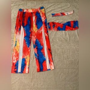 SHEIN SXY Plus Tie Dye Crop Halter Top & Tulip Hem Pants